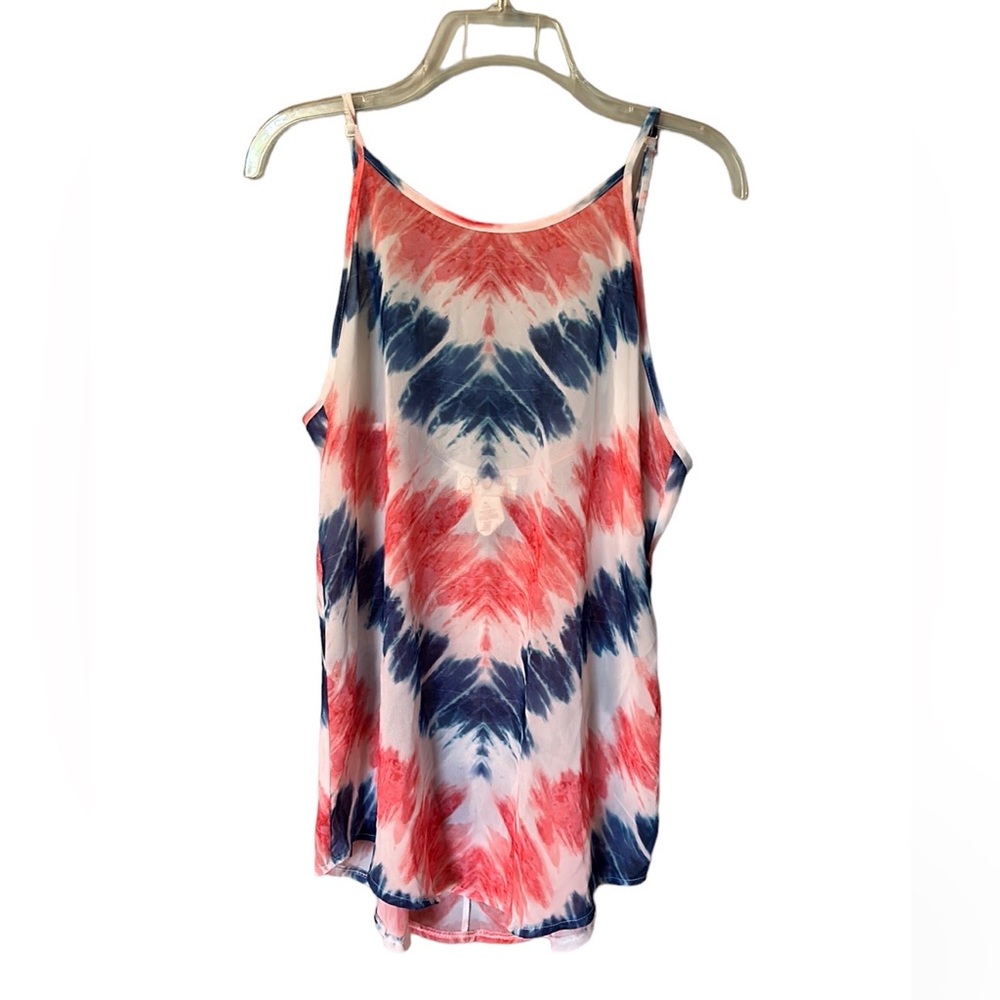 Op Tie Dye Blue Pink and White Sheet Sleeveless Swim Coverup Tank Size M